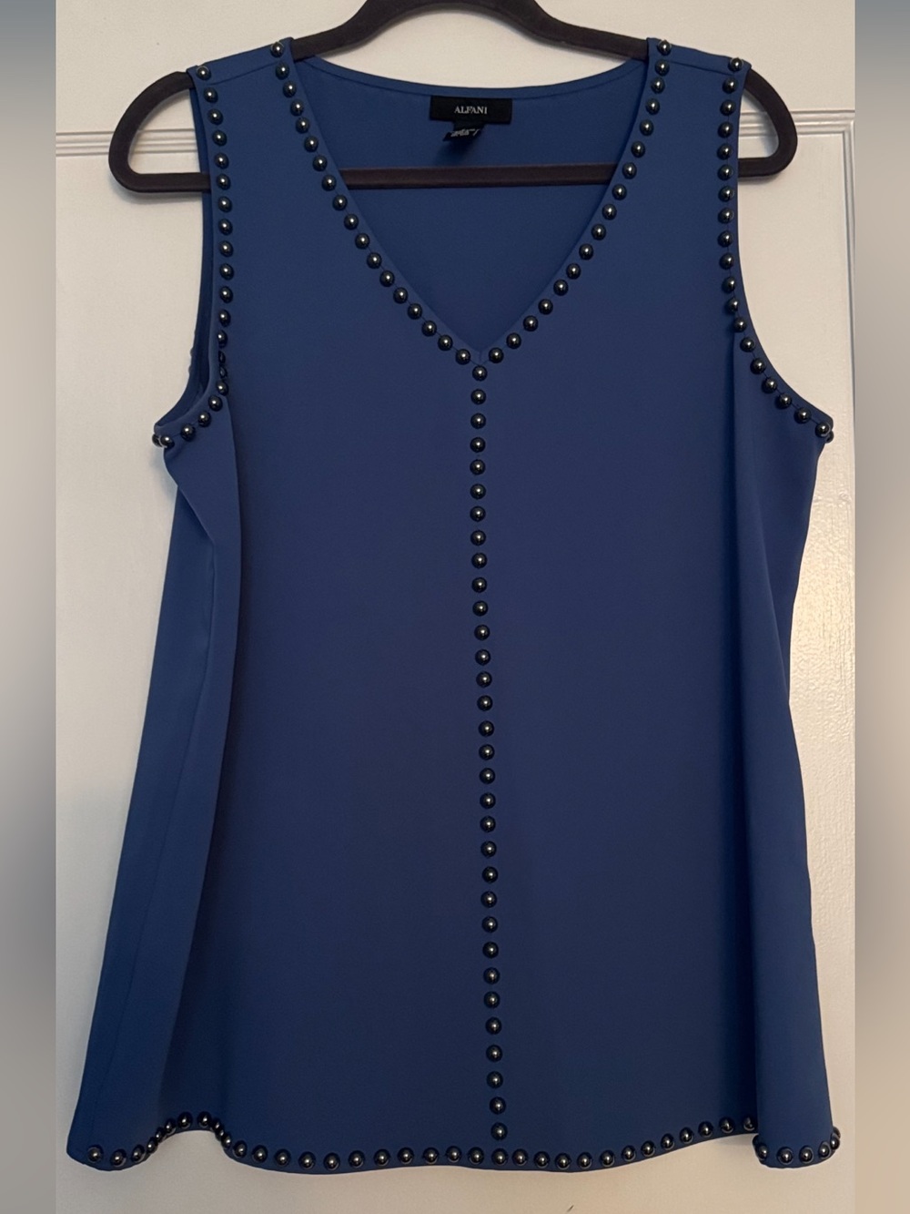 Alfani Slate Blue V-Neck Stud-Trim Sleeveless Top Size 8